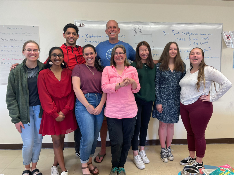 A group of people at a French immersion program who received university student scholarships