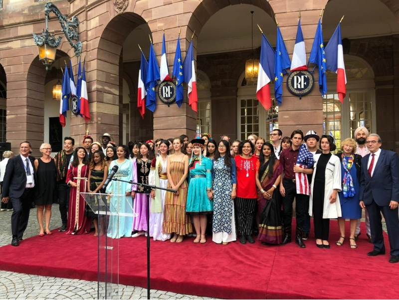 A group of students in France who participated in the Cecil J. Picard Scholarshp.