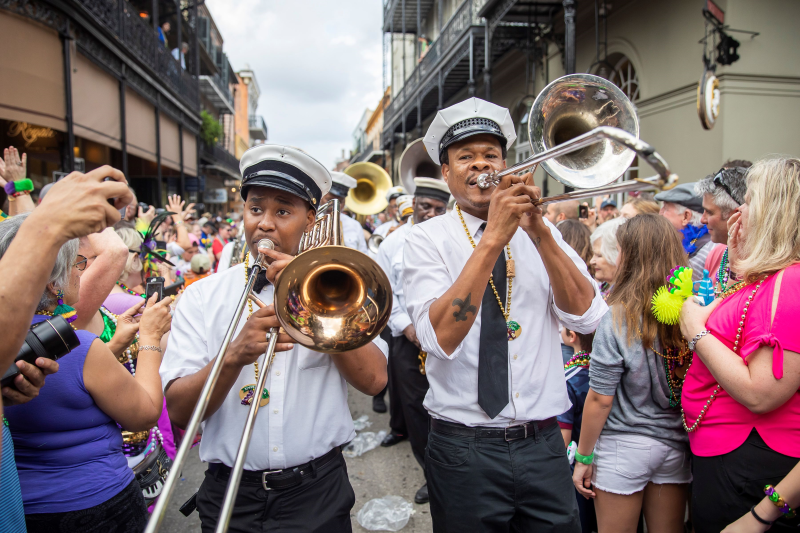 Two musicians during Mardi Gras in Louisiana