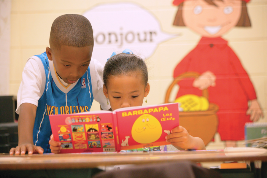 Two students in a French immersion class